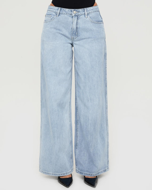 Ramos Low Rise Wide Leg Denim Jeans Light Blue Wash