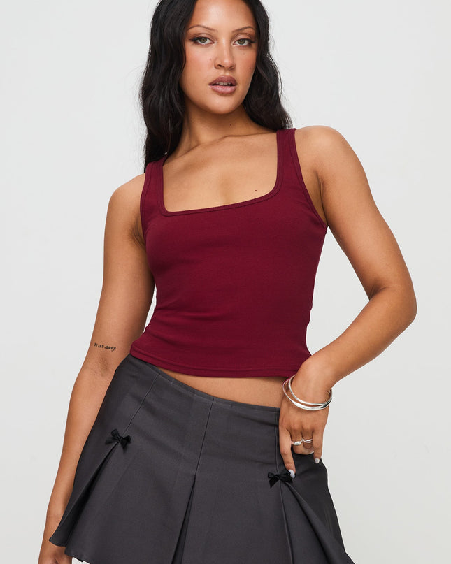 Baseline Square Neck Rib Tank Top Red