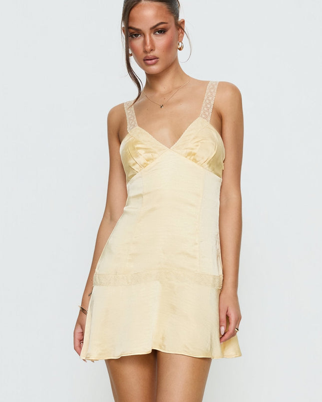 Sybelle Lace Drop Waist Mini Dress Yellow