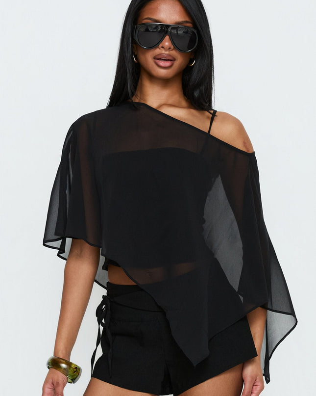 Senzo Chiffon Poncho Top Black