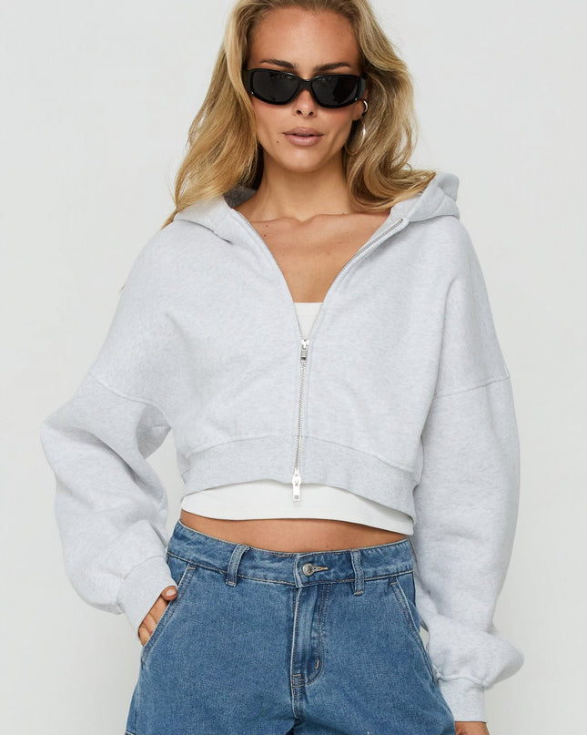 Zellah Double Ended Zipper Hoodie Grey Marle