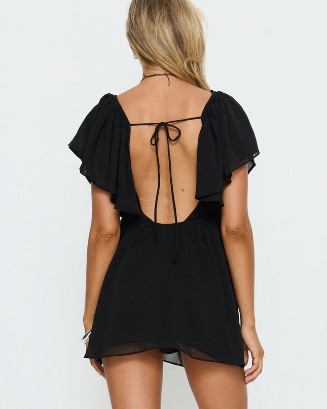 Sun Spirit Plunge Flowy Romper Black
