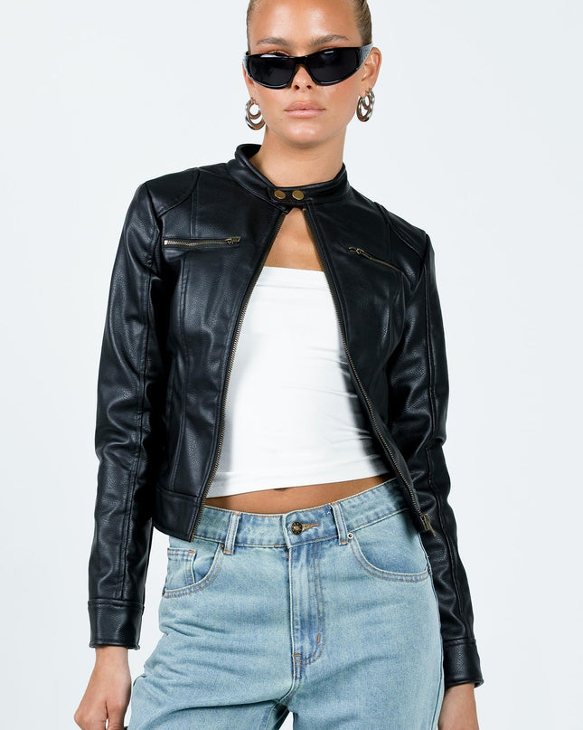 Pottsville Faux Leather Moto Jacket Black