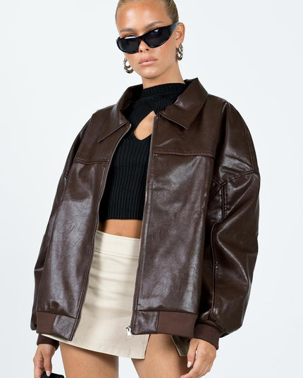 Goldsmith Faux Leather Bomber Jacket Brown