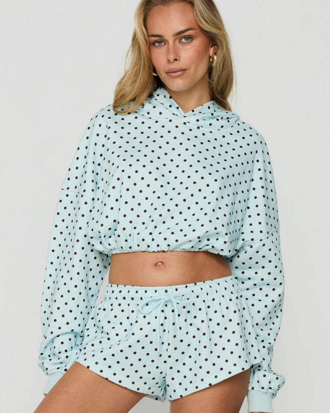 Mayse Bubble Hem Cropped Hoodie Blue Polka Dot