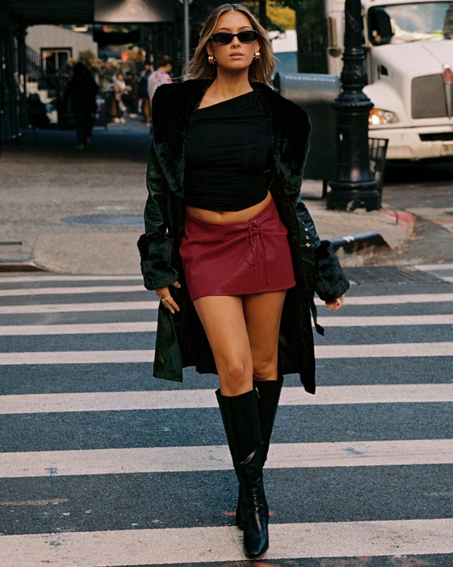 Brooklyn Faux Leather Long Coat Black
