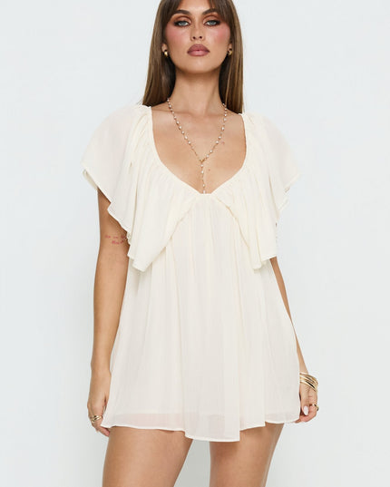 Sun Spirit Plunge Flowy Romper Cream