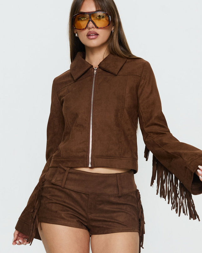 Dakohda Fringe Jacket Chocolate Brown