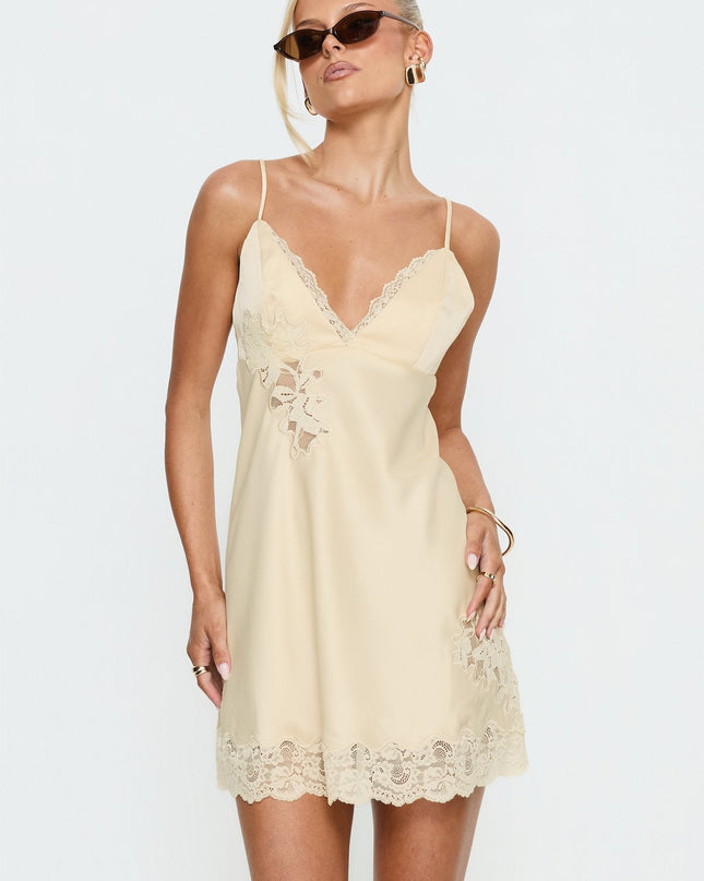 Aloura Spliced Lace Mini Dress Butter