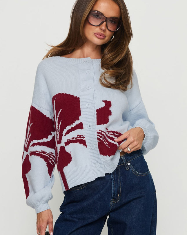 Jalenn Floral Knit Cardigan Blue / Red