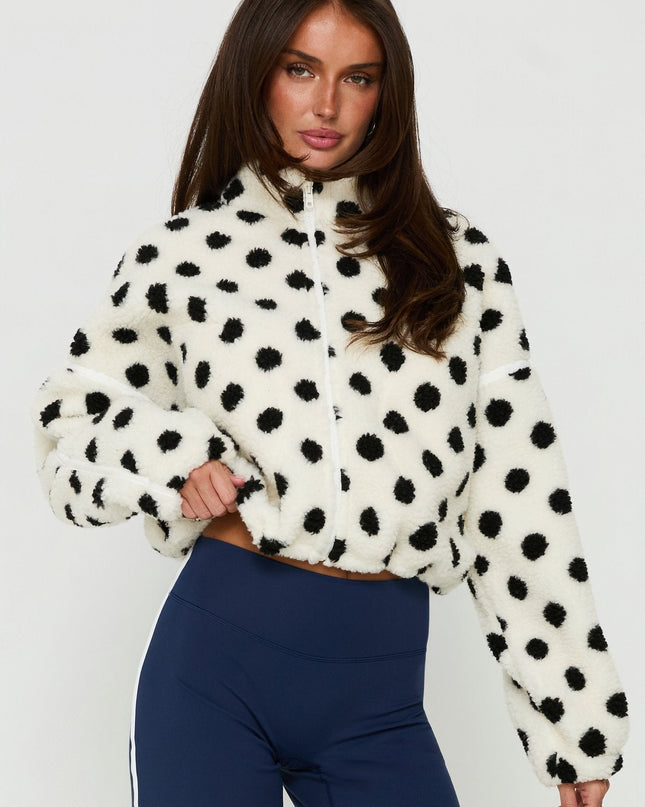 Sammee Polar Fleece Contrast Zip Through Jacket White Polka
