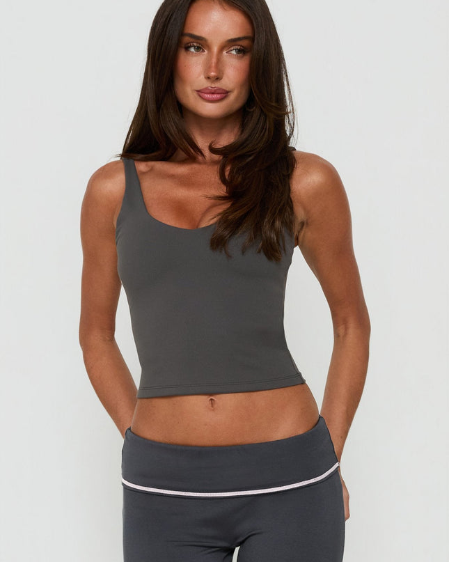 Daily Define V Neck Tank Top Charcoal