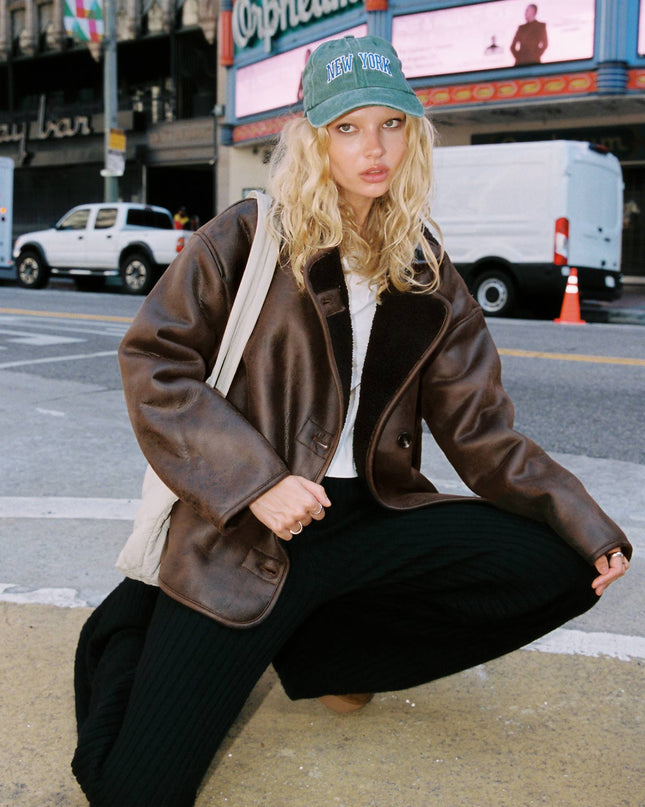 Nunez Faux Leather Jacket Washed Brown / Black