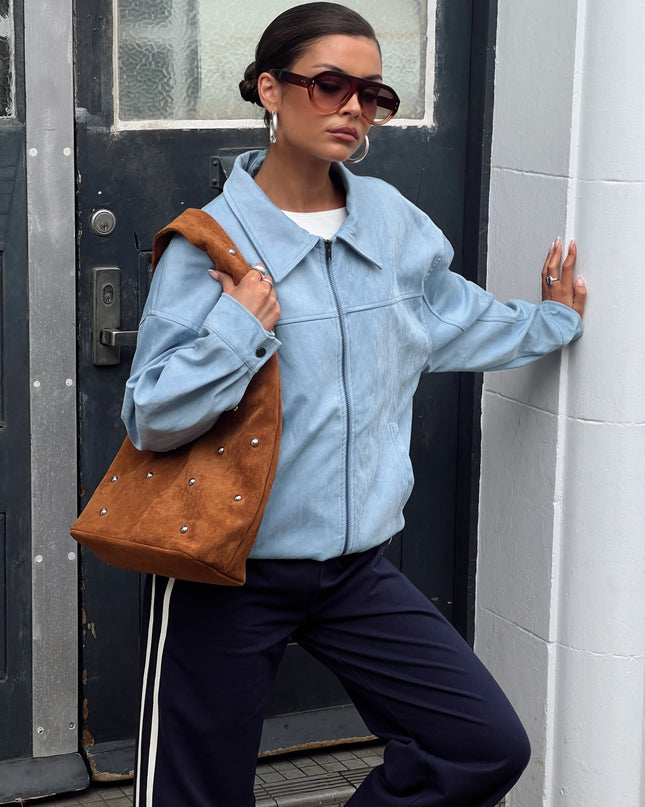 Goldsmith Faux Suede Bomber Jacket Blue