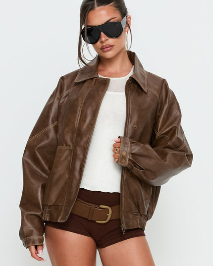 Jaxton Faux Leather Jacket Light Brown