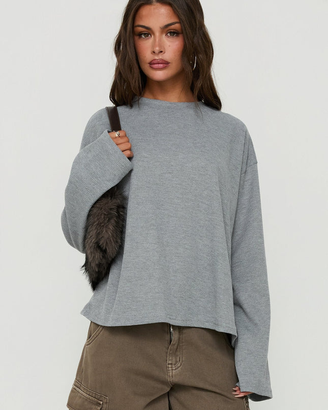 Arlla Waffle Jersey Long Sleeve Top Grey