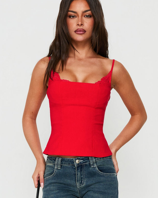 Renaissance Corset Lace Top Red
