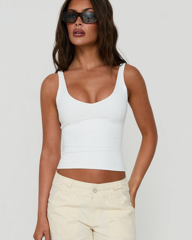 Daily Define V Neck Tank Top White