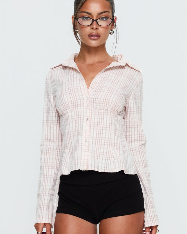 Cottesloe Long Sleeve Blouse Top Pink Check