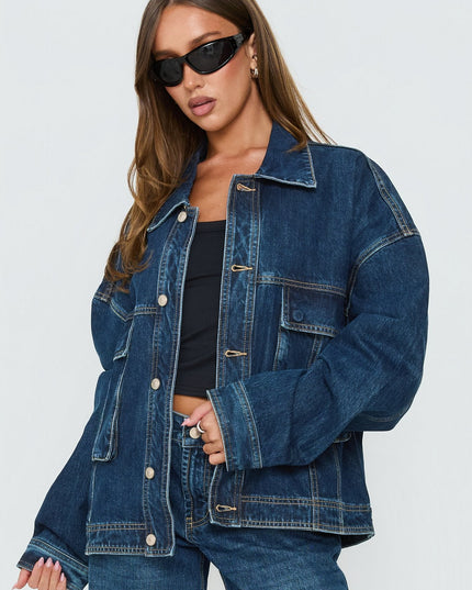Kier Oversized Jacket Denim Dark Blue Wash