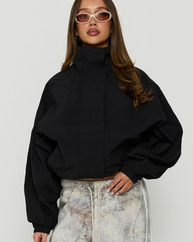 Kallow Funnel Neck Windbreaker Jacket Black