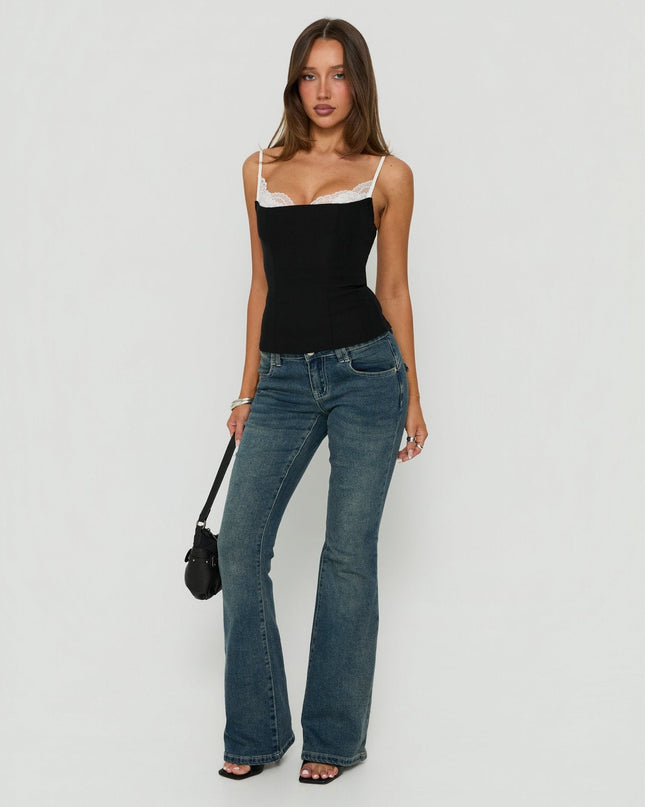 Renaissance Corset Lace Top Black / White