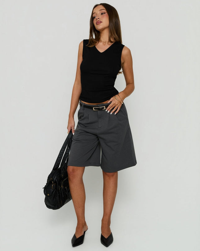 Charlea Fleece Tailored Longline Short Charcoal
