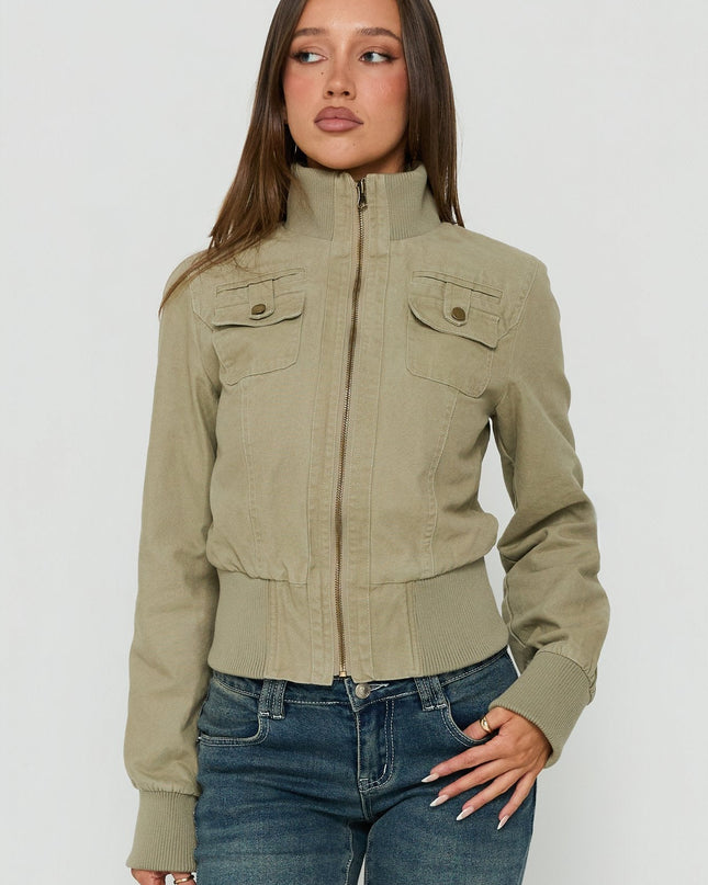 Marykate Funnel Neck Fitted Jacket Khaki