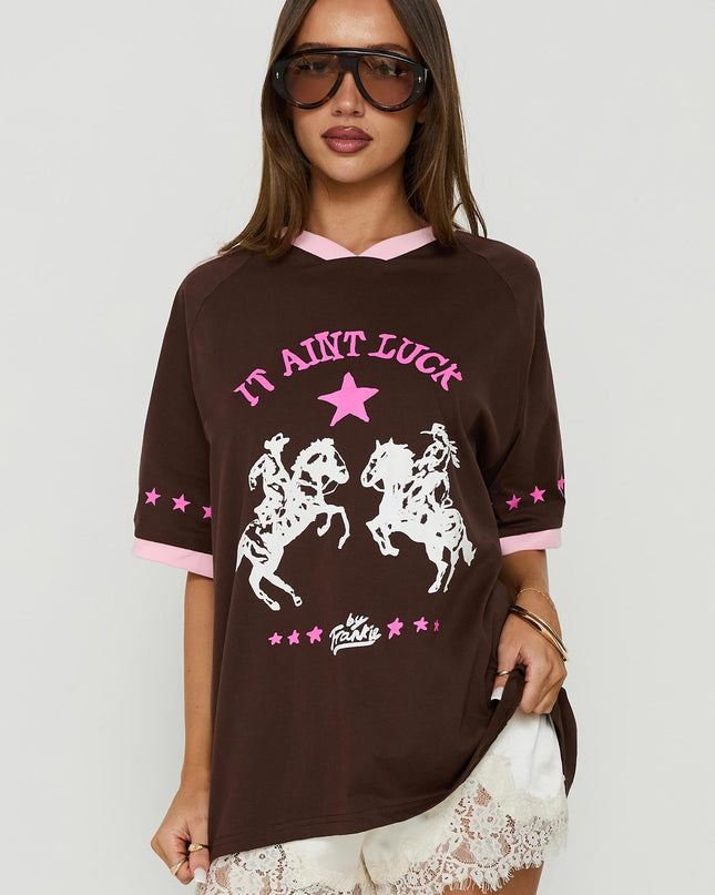 It Ain't Luck Oversized Graphic Tee Brown / Multi