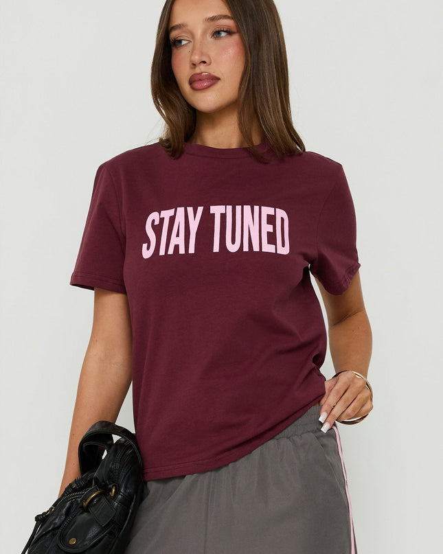 Stay Tuned Graphic Baby Tee Plum