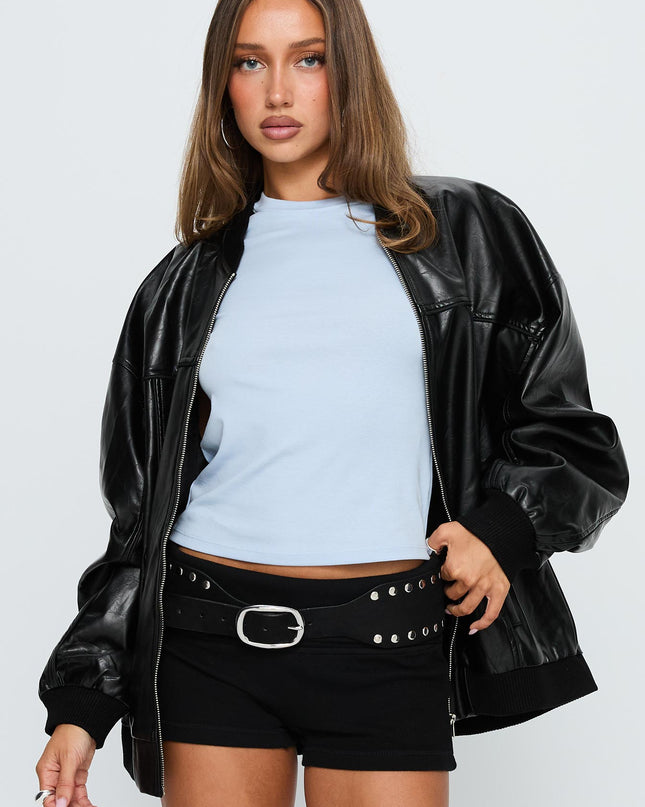 Believe It Faux Leather Bomber Jacket Black