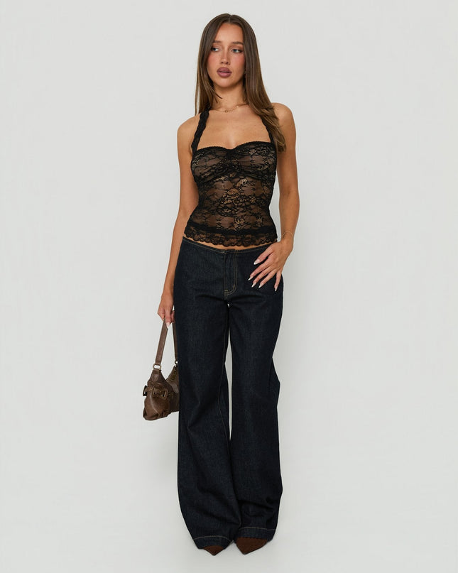 Fantasize Lace Halter Top Black