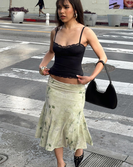 Lewish Low Rise Midi Skirt Green Floral