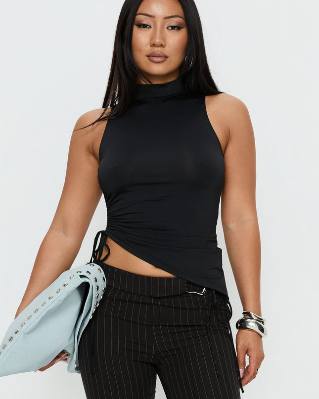 Saveria Tie Detail High Neck Top Black