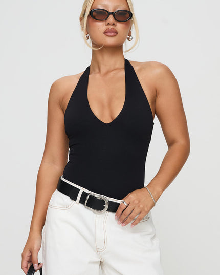 Someone New Halter Bodysuit Black