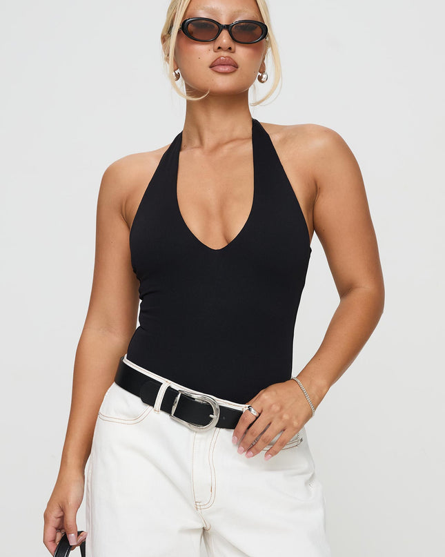 Someone New Halter Bodysuit Black