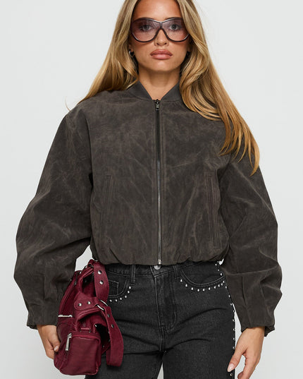 Mastery Faux Suede Bomber Jacket Charcoal