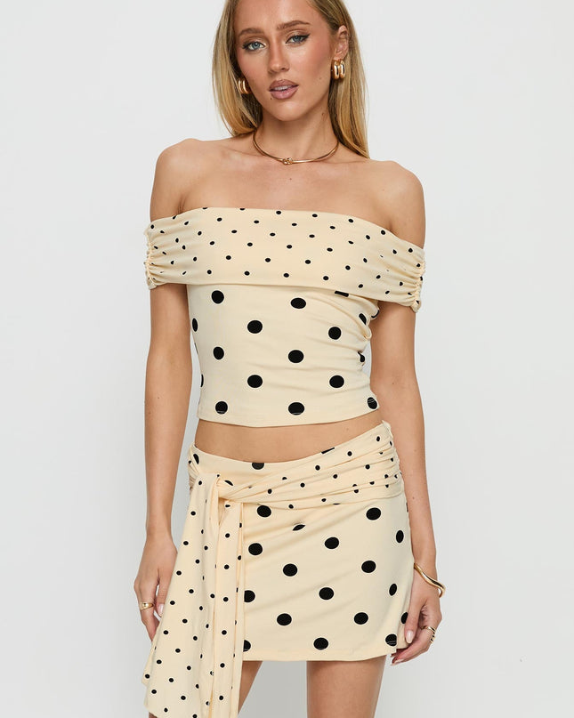 Porzia Wrap Detail Mini Skirt Cream / Polka Dot