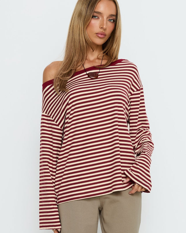 Ralyssa Off Shoulder Long Sleeve Top Red Stripe