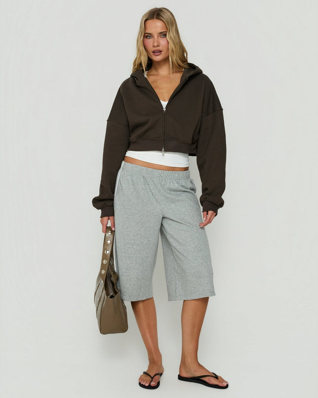 Zellah Double Ended Zipper Hoodie Iron Grey