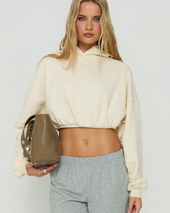Mayse Bubble Hem Cropped Hoodie Cream