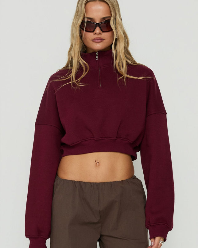 Astridd 3/4 Zip Cropped Jumper Cherry