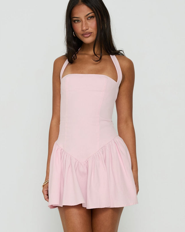 Esatora Halter Flare Mini Dress Pink