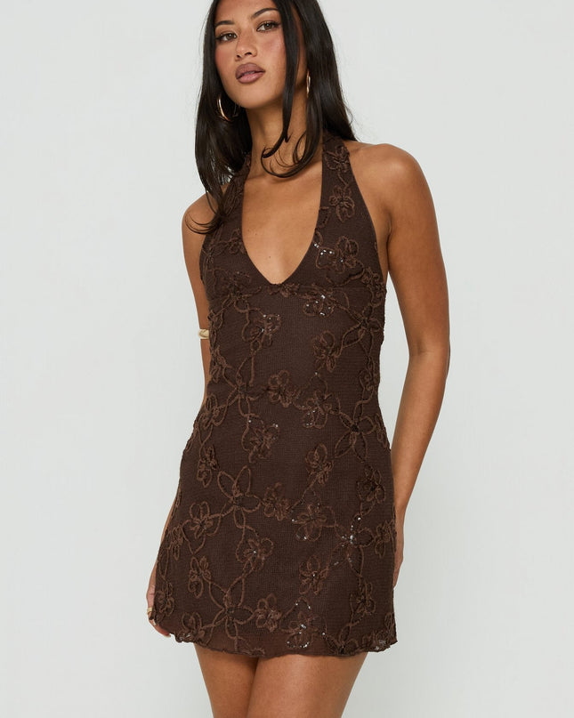 Codami Sequin Mini Dress Dark Brown