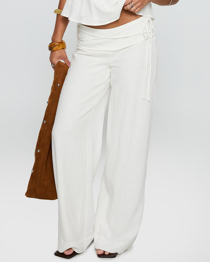 Silver Moon Linen Blend Tie Pants White