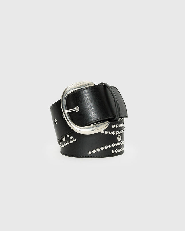 Jordynne Studded Faux Leather Belt Black / Silver