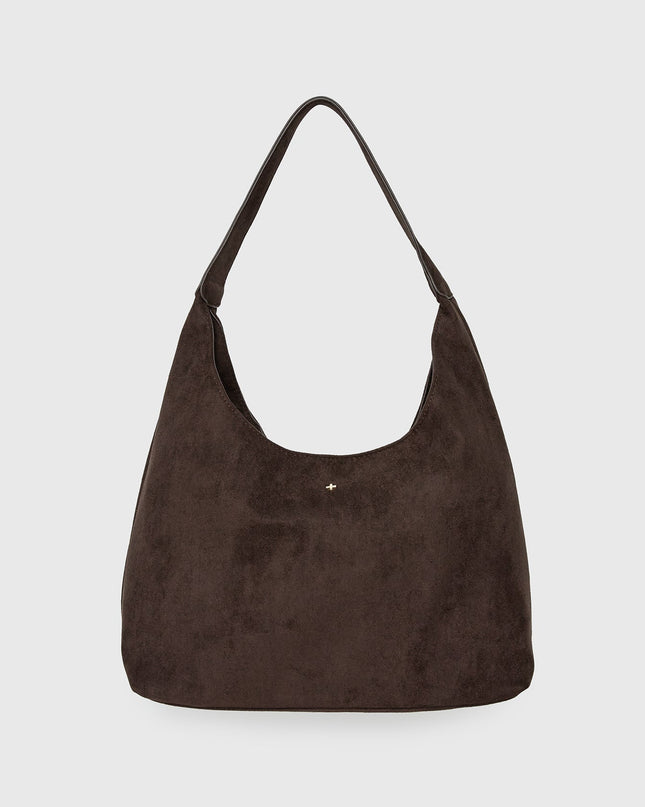 Peta & Jain Jami Faux Suede Hobo Bag Chocolate