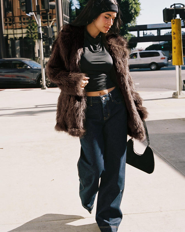 Super Trouper Faux Fur Jacket Brown
