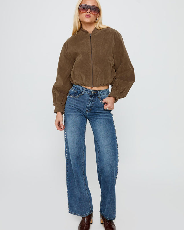 Mastery Faux Suede Bomber Jacket Brown