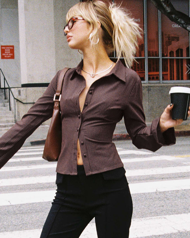 Anni Pinstripe Shirt Brown